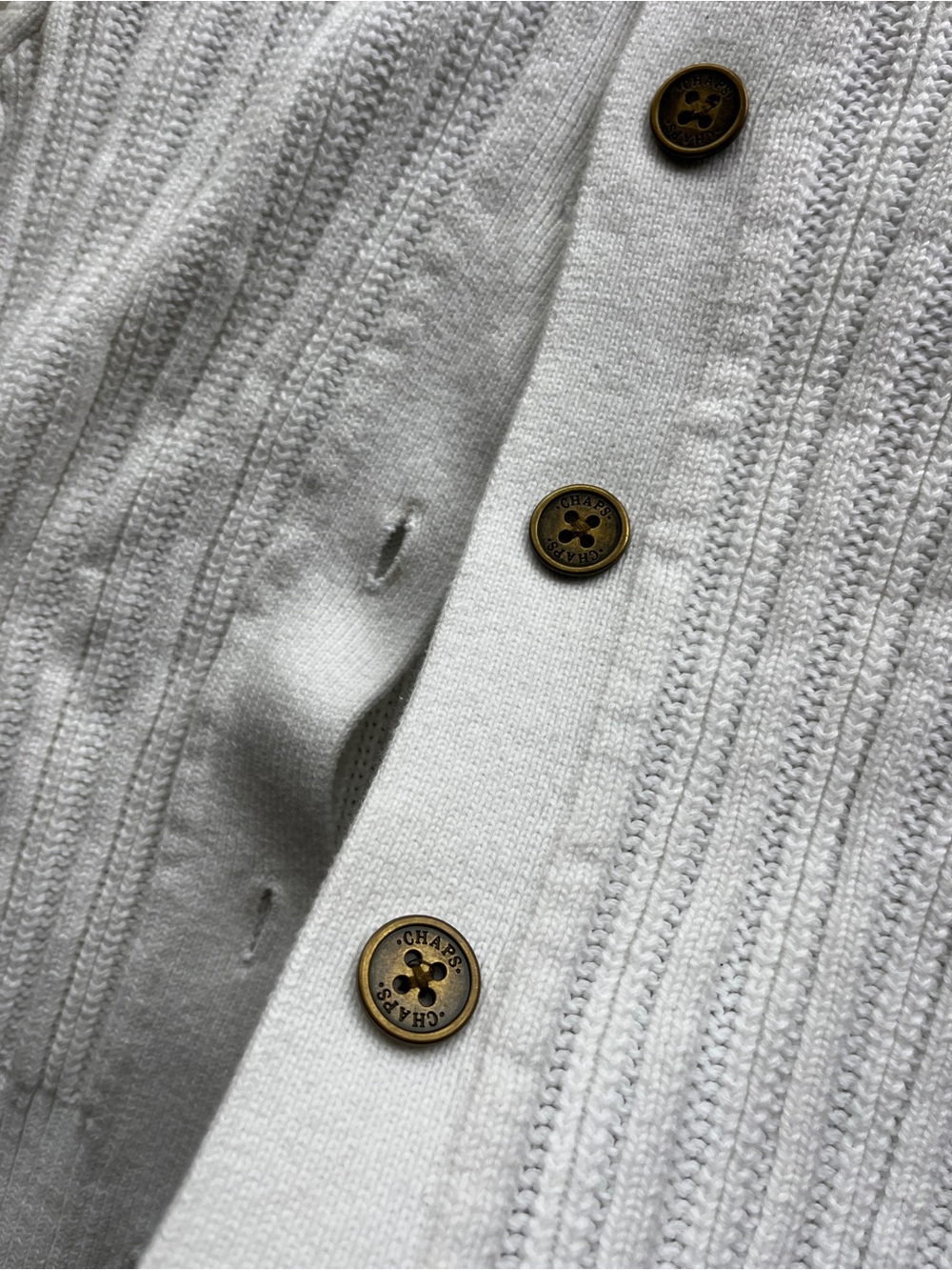 Chaps White 100% Cotton Ribbed Button-Up Cardigan Sweater Large L  - Picture 14 of 16